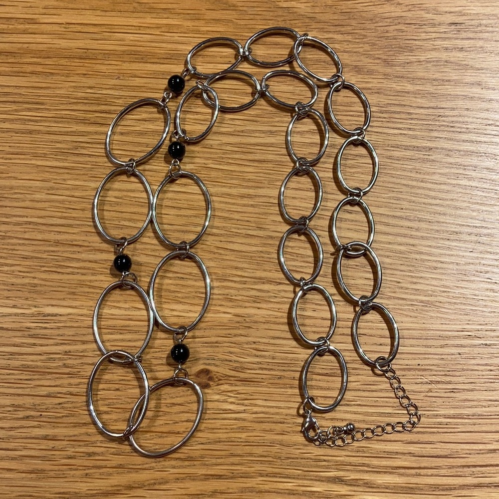 Silver Chain Necklace w/ Black Accents